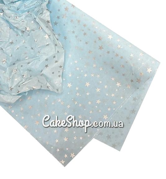 ⋗ Папір тішью Срібні зірочки на блакитному, 10 аркушів купити в Україні ➛ CakeShop.com.ua, фото