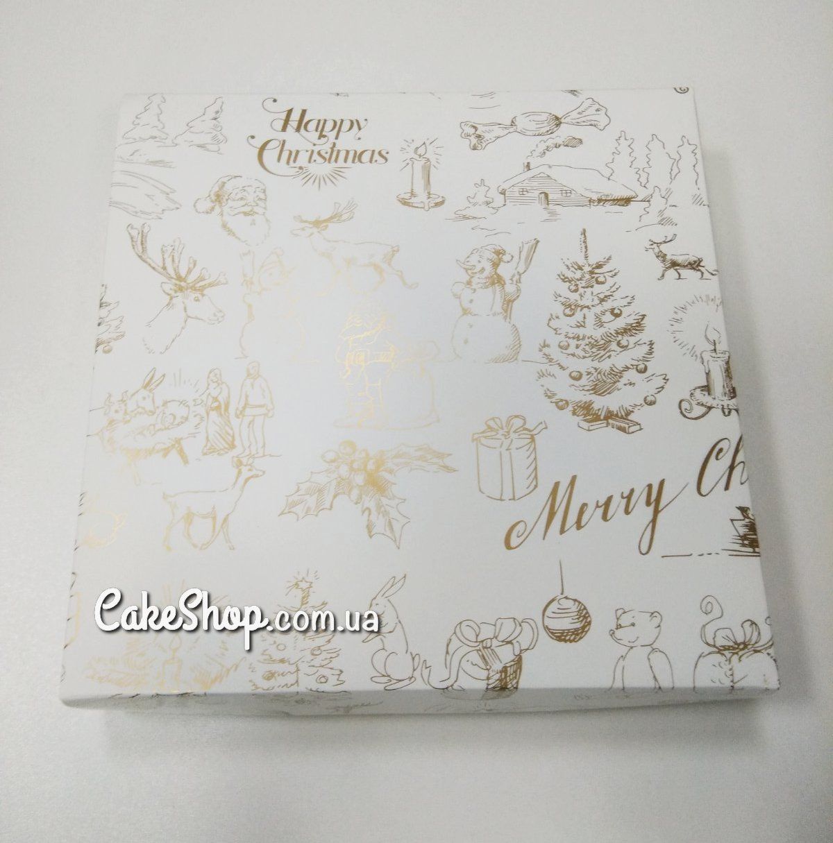 ⋗ Коробка для пряников с золотой печатью Merry Christmas без окна, 20х20х3,5 см купить в Украине ➛ CakeShop.com.ua, фото