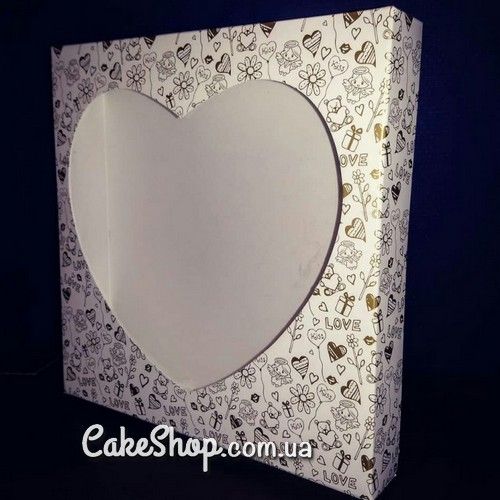 ⋗ Коробка для пряников с печатью золото Сердце, 20х20х3,5 см купить в Украине ➛ CakeShop.com.ua, фото