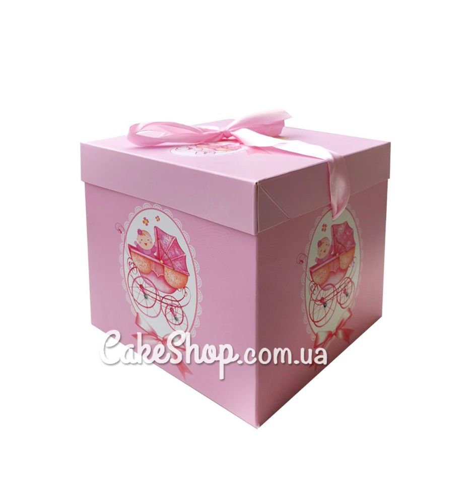 Коробка подарункова Коляска рожева, 15х15х15 см - фото