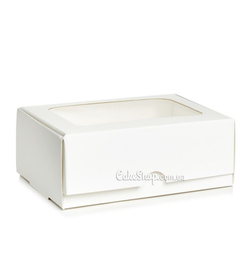 ⋗ Коробка на 8 макаронс з прозорим вікном Біла, 14х10х5,5 см купити в Україні ➛ CakeShop.com.ua, фото