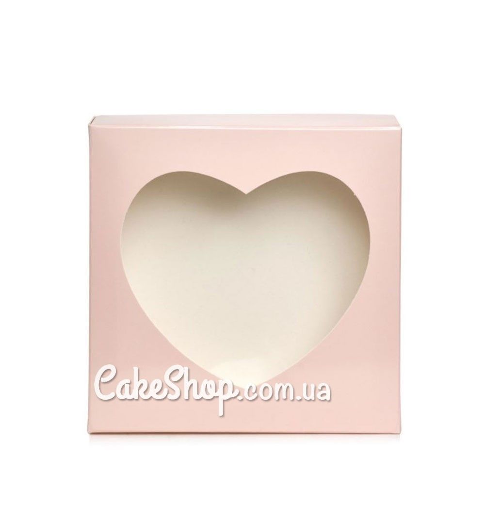 ⋗ Коробка для пряников с окошком Сердце пудра, 20х20х3,5 см купить в Украине ➛ CakeShop.com.ua, фото