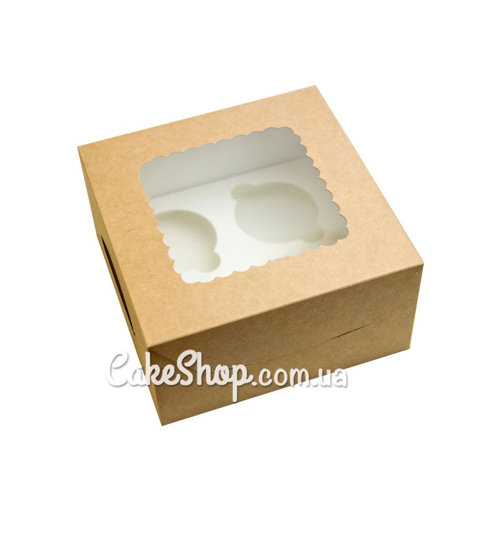 ⋗ Коробка на 4 кекси з ажурним вікном Крафт, 17х17х9 см купити в Україні ➛ CakeShop.com.ua, фото