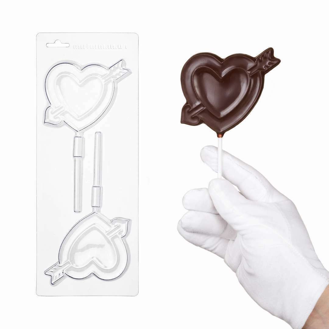 ⋗ Пластиковая форма для шоколада Сердце на палочке купить в Украине ➛ CakeShop.com.ua, фото