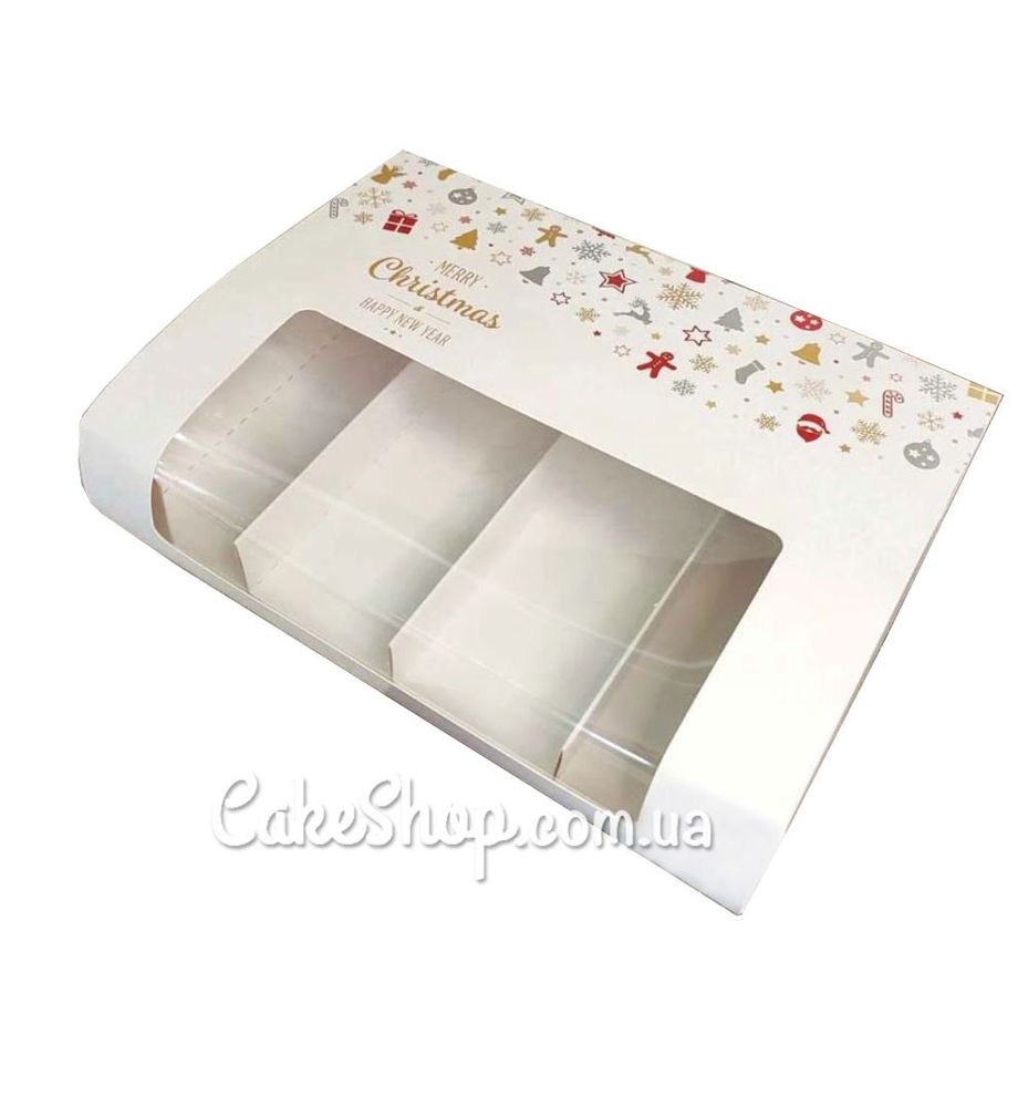 Коробка для эклеров и пирожных Эскимо с окном Новогодняя, 21х15х5 см - фото