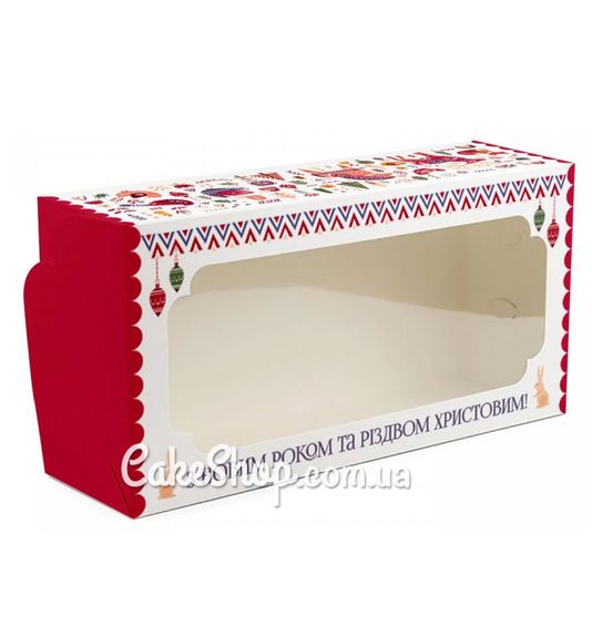 ⋗ Коробка для рулета, штоллена с фигурным окном З новим роком, 15x30x9 см купить в Украине ➛ CakeShop.com.ua, фото