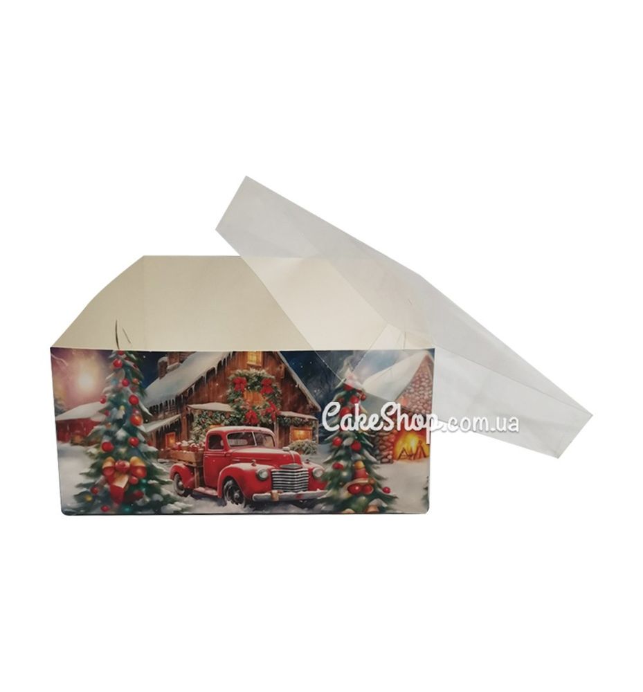 Коробка на 4 кекса с прозрачной крышкой Рождественская, 16х16х8 см - фото