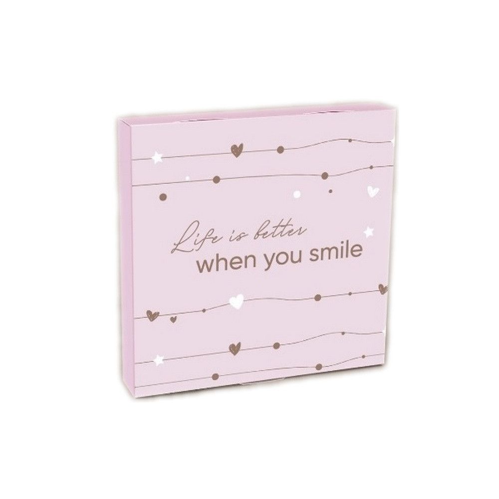 ⋗ Коробка на 16 конфет без окна When you smile розовая , 18,5х18,5х3 см купить в Украине ➛ CakeShop.com.ua, фото