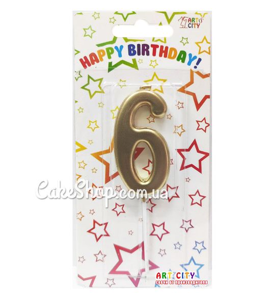 ⋗ Тортова свічка цифра Металізована золото - 6 купити в Україні ➛ CakeShop.com.ua, фото