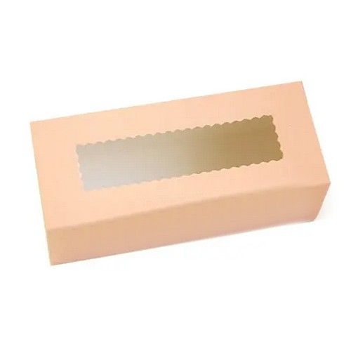 Коробка для макаронс, конфет, безе с прозрачным окном Персиковая, 14х5х6 см - фото