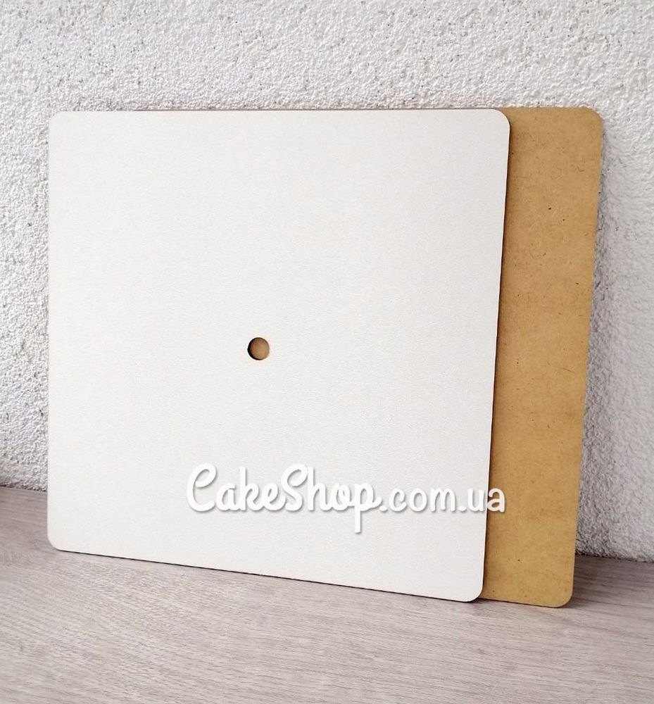 Підложка для багатоярусного торта з отвором квадратна ДВП, біла 35х35см - фото