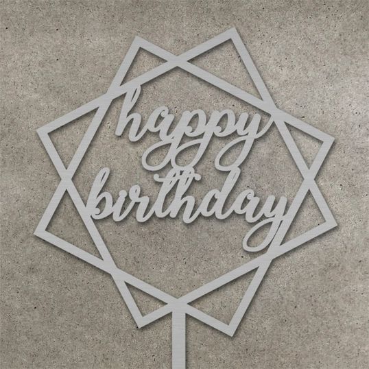 ⋗ Топпер Happy Birthday в квадраті срібло купити в Україні ➛ CakeShop.com.ua, фото