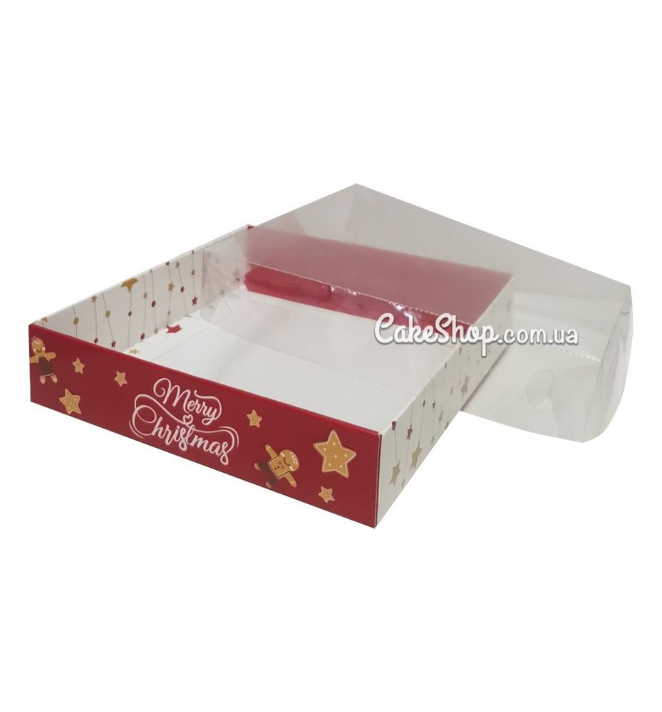Коробка для пряників з прозорою кришкою Новорічна червона, 16х16х3,5 см - фото