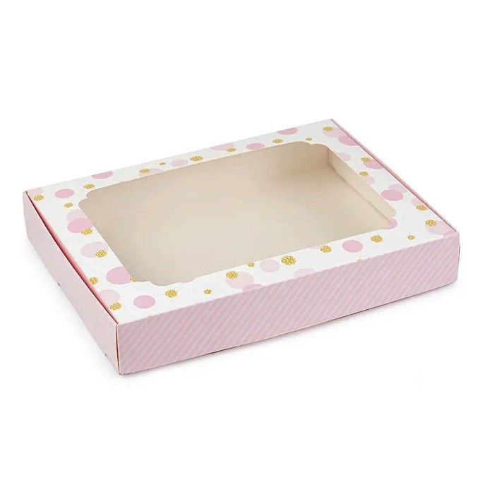 Коробка для пряників з фігурним вікном Горохи зі смугою рожева, 15х20х3 см - фото