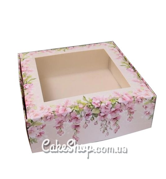 ⋗ Коробка для зефира с окном Розовые цветы, 20х20х7 см купить в Украине ➛ CakeShop.com.ua, фото