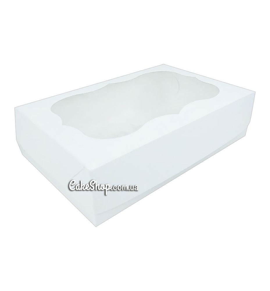 Коробка для эклеров и пирожных с фигурным окном Белая, 23х15х6 см - фото
