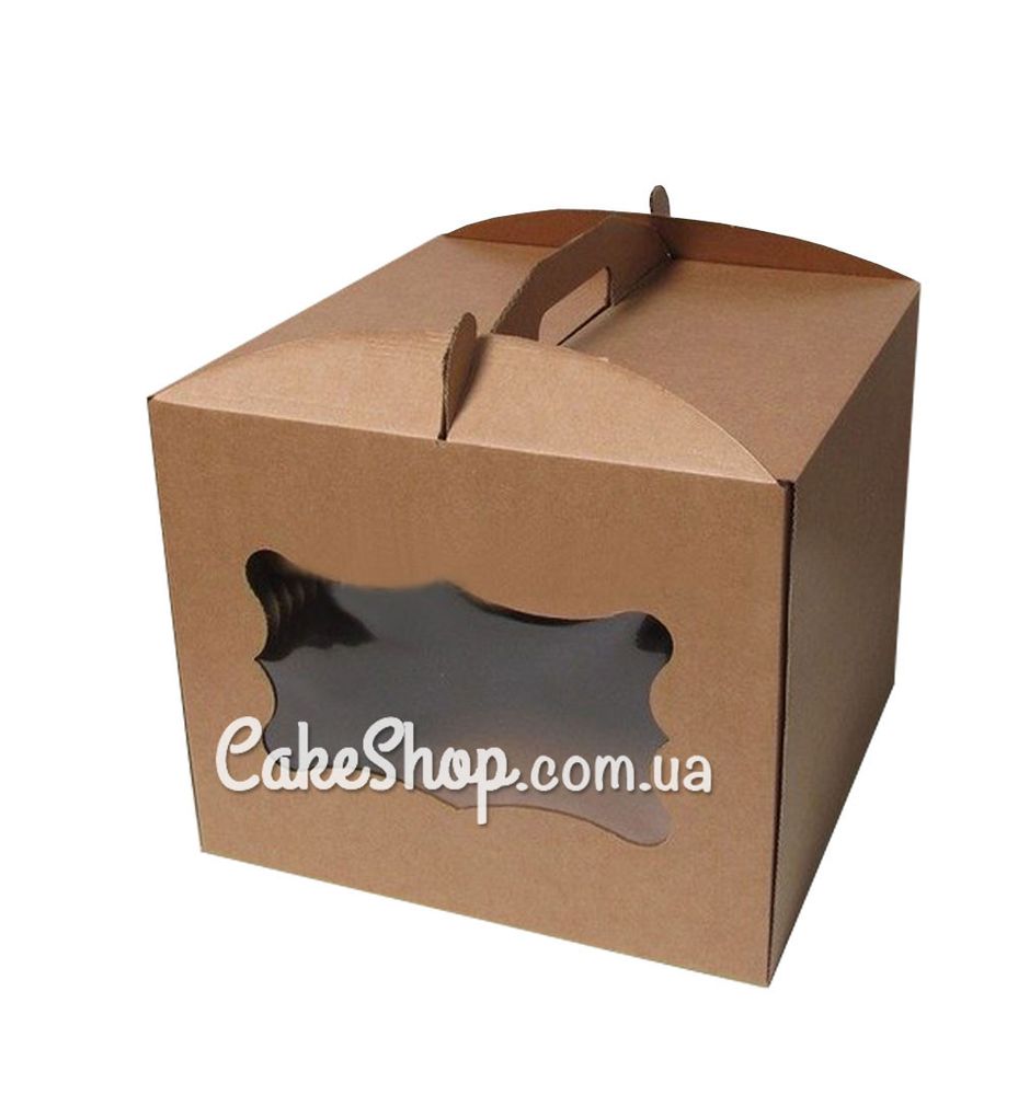 Коробка для торта с окошком Бурая, 30х30х25см - фото