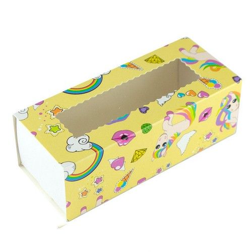 Коробка для макаронс, конфет, безе с прозрачным окном Единорожки, 14х5х6 см - фото