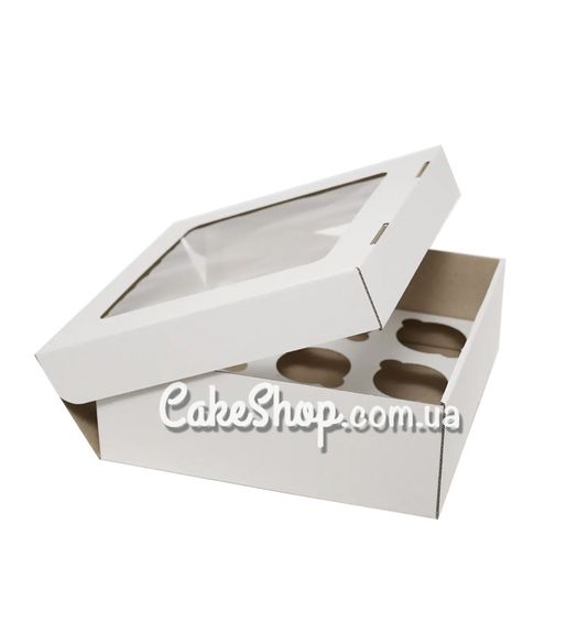 ⋗ Коробка на 9 кексов из гофрокартона с прозрачным окном Белая, 26х26х9 см купить в Украине ➛ CakeShop.com.ua, фото