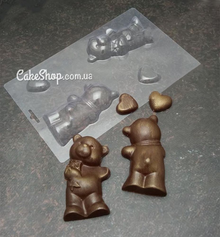 Пластиковая форма для шоколада Мишка с сердцем - фото