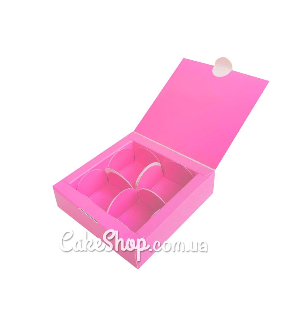 ⋗ Коробка на 4 цукерки Рожева, 11х11х3 см купити в Україні ➛ CakeShop.com.ua, фото