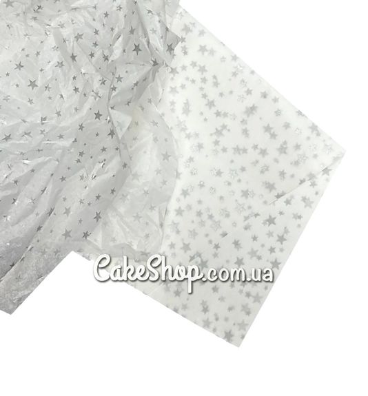 ⋗ Папір тішью щільний Срібні зірочки на білому 30г/м, 10 аркушів купити в Україні ➛ CakeShop.com.ua, фото