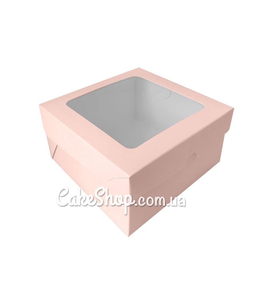 Коробка для подарков, бенто-торта пудра с окном, 16х16х9см - фото
