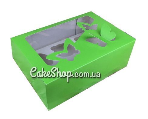 ⋗ Коробка на 6 кексов с бабочками Зеленая, 25х18х9 см купить в Украине ➛ CakeShop.com.ua, фото