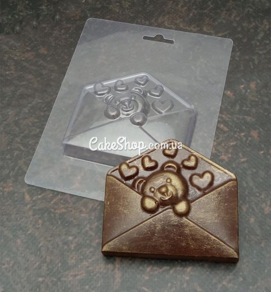 Пластиковая форма для шоколада Конверт с медвежонком - фото