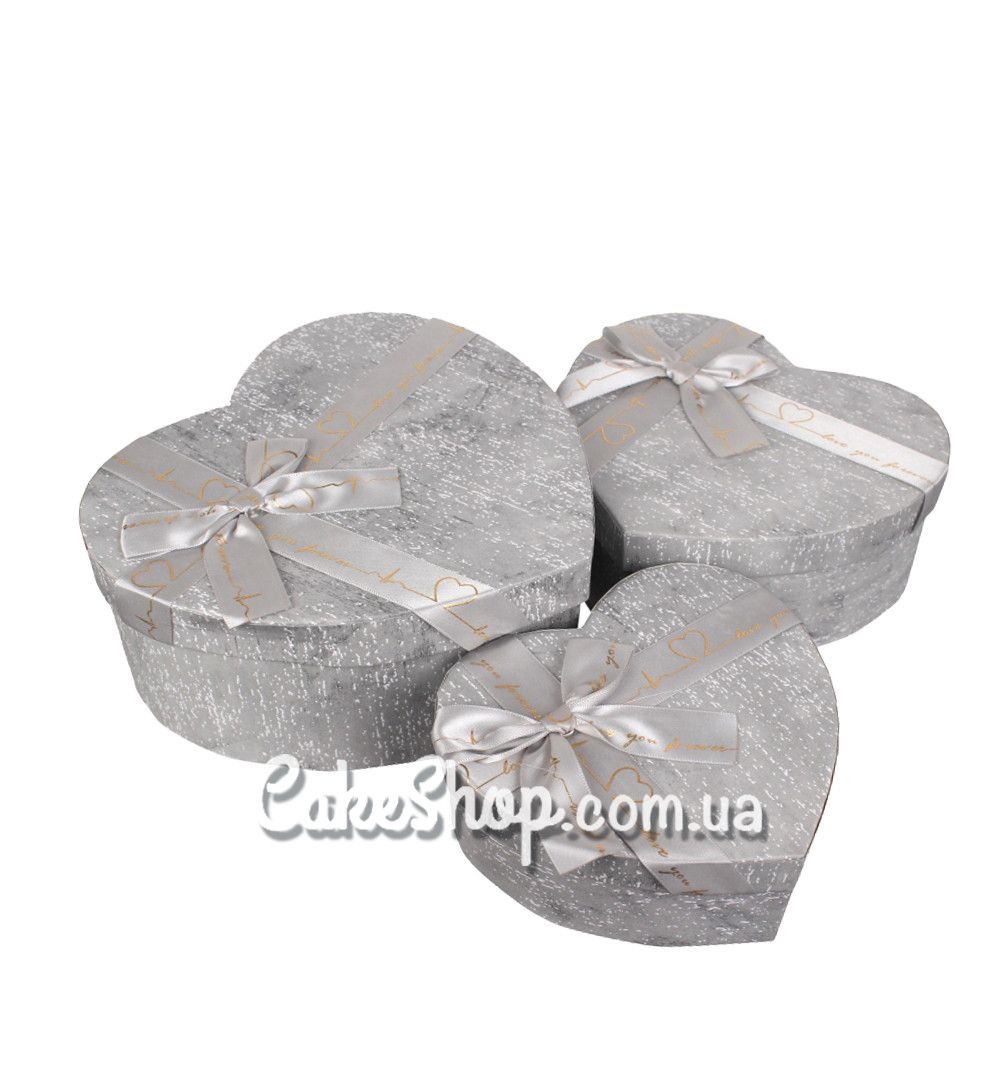 ⋗ Коробка Сердце с бантом, 22х20х9 см Серая купить в Украине ➛ CakeShop.com.ua, фото
