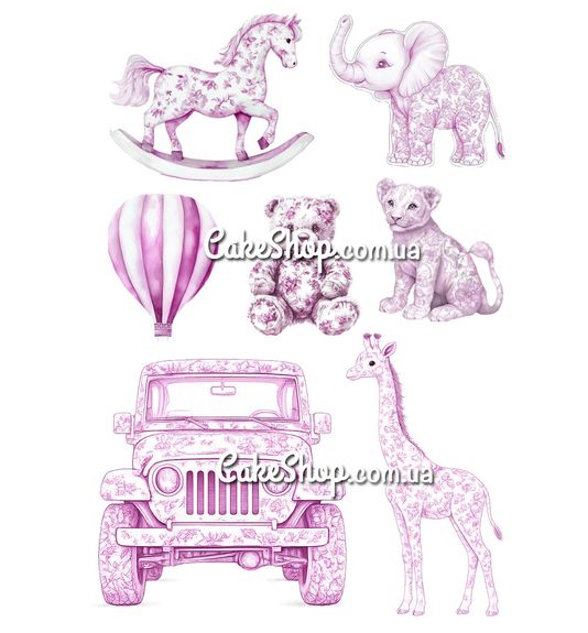 ⋗ Цукрова картинка Baby safari Звірята рожеві купити в Україні ➛ CakeShop.com.ua, фото