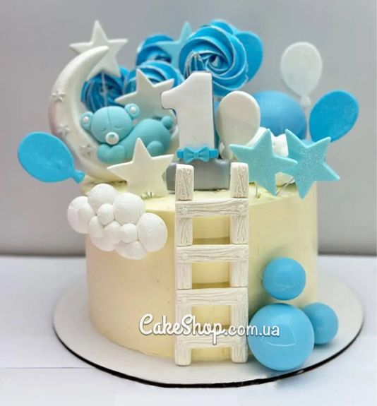⋗ Цукрові фігурки Ведмедик на місяці голубий ТМ Іриска купити в Україні ➛ CakeShop.com.ua, фото