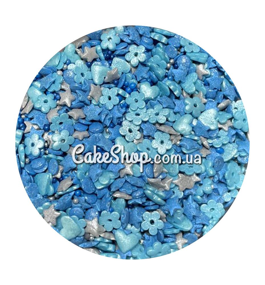 Посипка цукрова Перламутровий мікс квіточки, зірочки, срібло #26, 50 г - фото