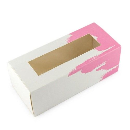 Коробка для макаронс, конфет, безе с прозрачным окном  Акварель розовая, 14х6х5 см - фото