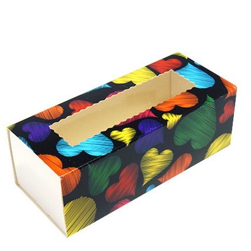 ⋗ Коробка для макаронс, цукерок, безе з прозорим вікном Серця, 14х5х6 см купити в Україні ➛ CakeShop.com.ua, фото