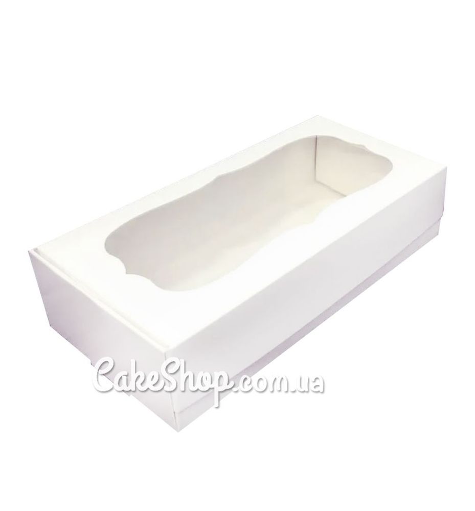 Коробка на 12 макаронс з фігурним вікном Біла, 20х10х5 см - фото