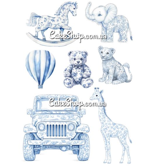⋗ Вафельна картинка Baby safari Звірята блакитні купити в Україні ➛ CakeShop.com.ua, фото