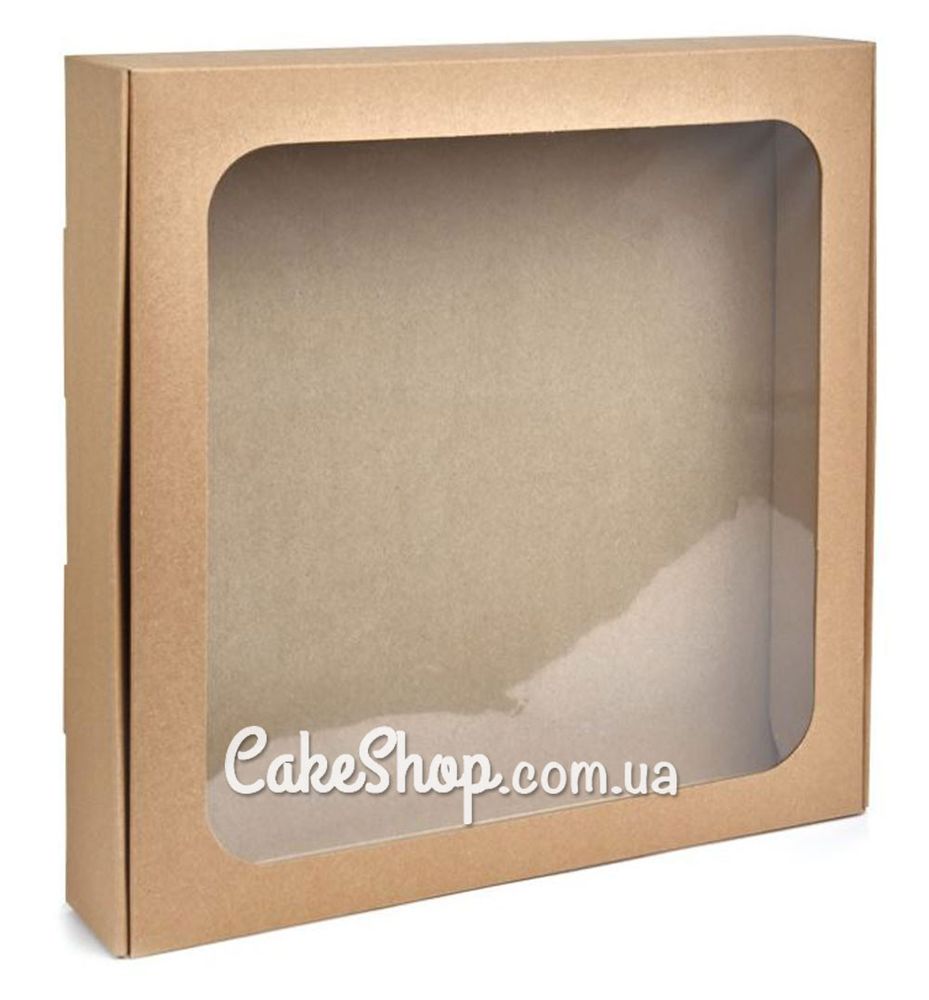 Коробка для макаронс, еклерів, зефіру з вікном Крафт 30х30х5,5 см - фото