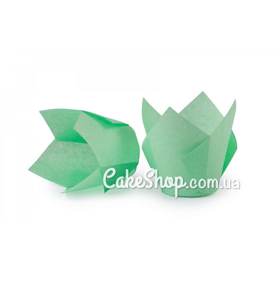 Форма бумажная для кексов Тюльпан зеленая, 10 шт. - фото