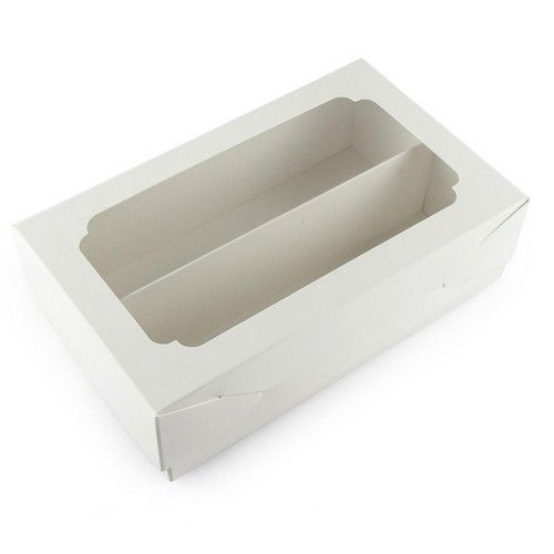Коробка для макаронс, зефира с окошком Белая, 20х12х6 см - фото