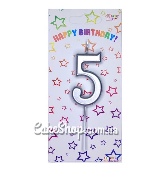 ⋗ Тортовая свеча цифра Металлизированное серебро – 5 купить в Украине ➛ CakeShop.com.ua, фото
