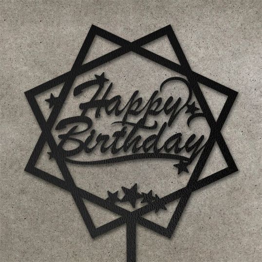 ⋗ Топпер Happy Birthday в квадраті зірочка чорний купити в Україні ➛ CakeShop.com.ua, фото