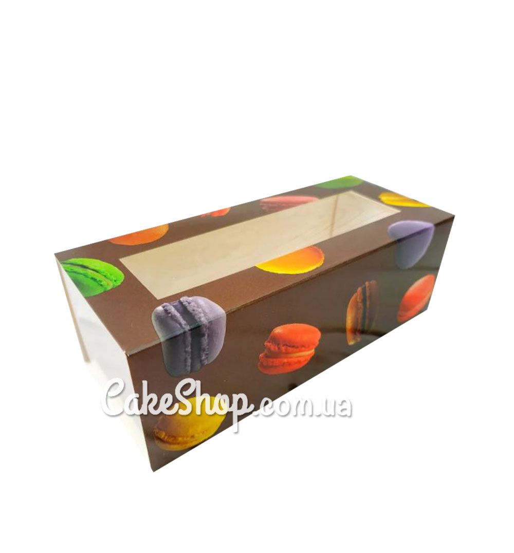 ⋗ Коробка для макаронс, конфет, безе с прозрачным окном Коричневая с рисунком, 14х5х6 см купить в Украине ➛ CakeShop.com.ua, фото