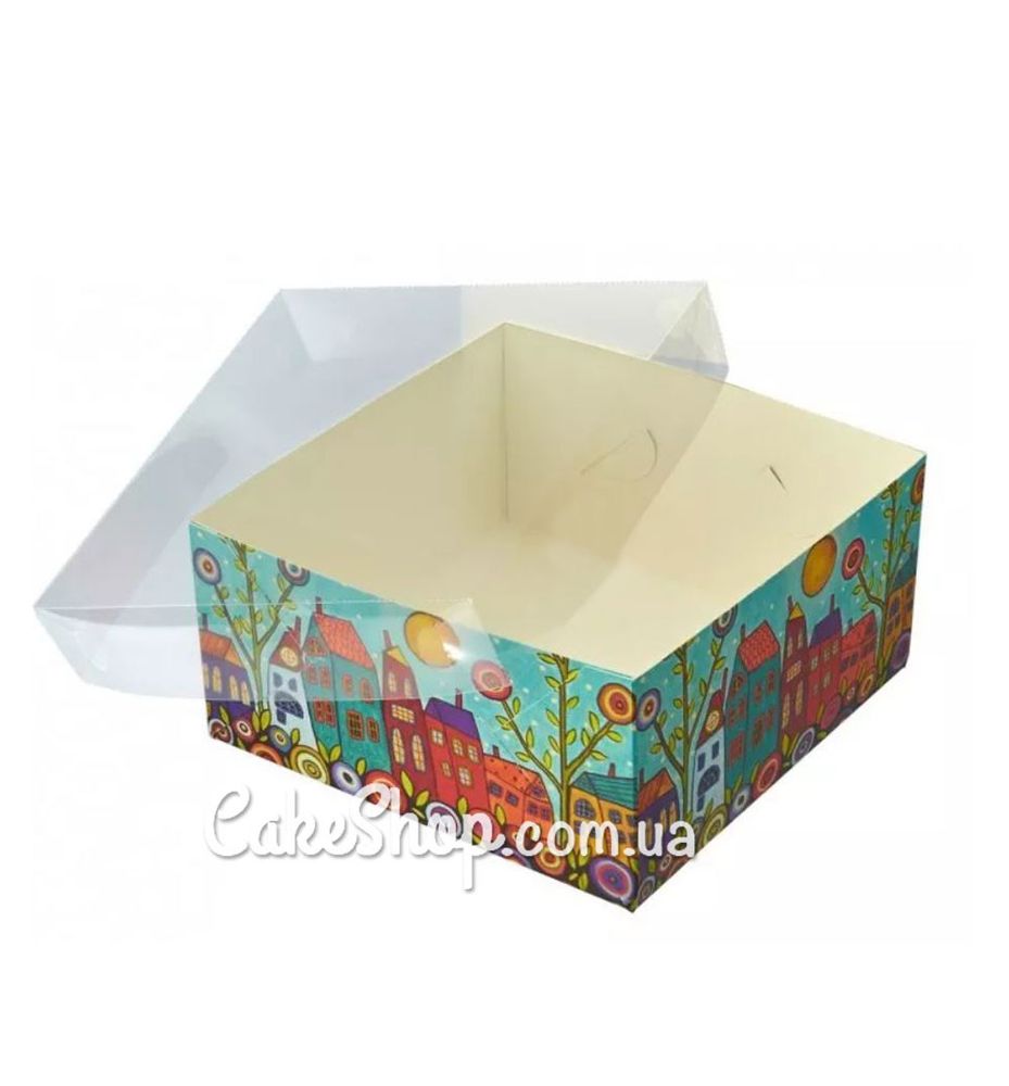 Коробка для десертів з прозорою кришкою Місто, 16х16х8 см - фото