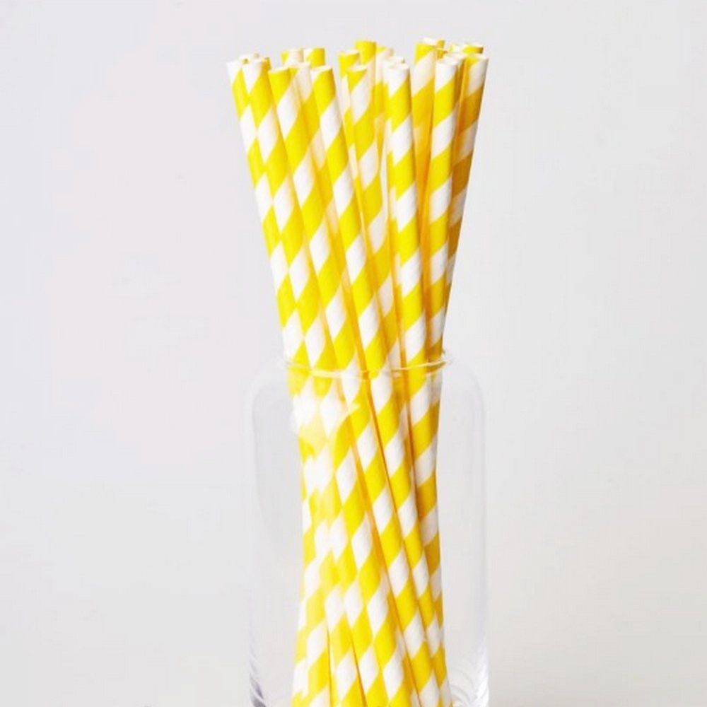 Трубочки бумажные желтая полоска 200 мм - фото