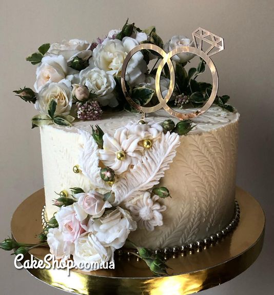 ⋗ Акриловий топпер DZ Обручки малі з камінцем золото купити в Україні ➛ CakeShop.com.ua, фото