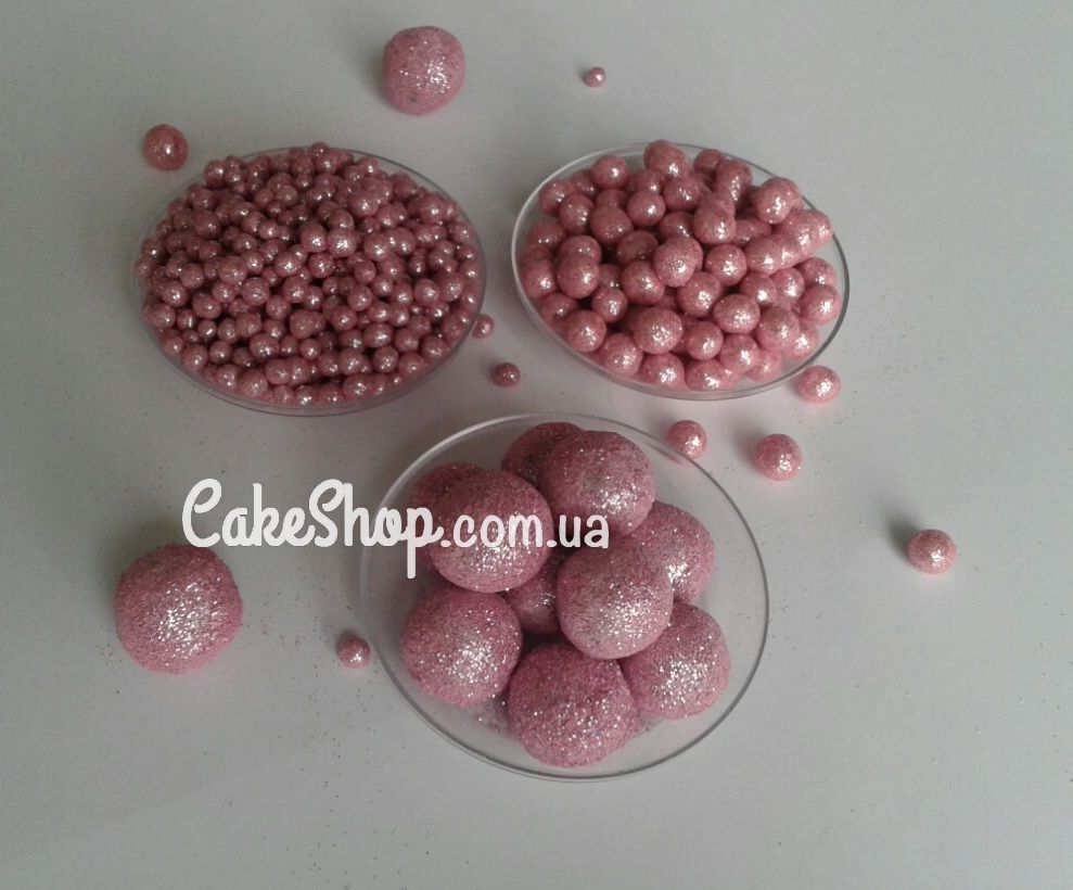 ⋗ Жемчуг сахарный Розовый с блестками 5 мм купить в Украине ➛ CakeShop.com.ua, фото