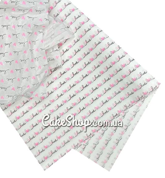 ⋗ Папір тішью Love і рожеві сердечка на білому, 10 аркушів купити в Україні ➛ CakeShop.com.ua, фото