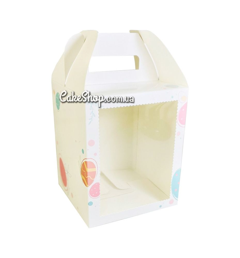 Коробка для пасхальных куличей 16,5х16,5х20 см, Белая с рисунком - фото