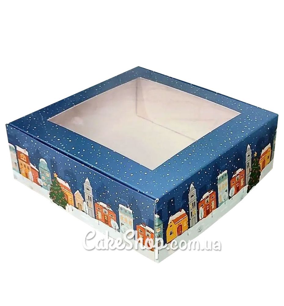 Коробка для зефира с окном Домики, 20х20х7 см - фото